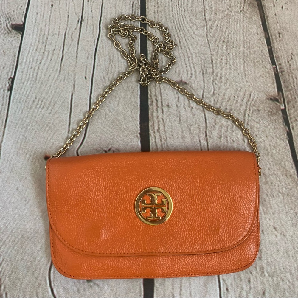 Tory Burch Orange Leather Chain Crossbody Bag